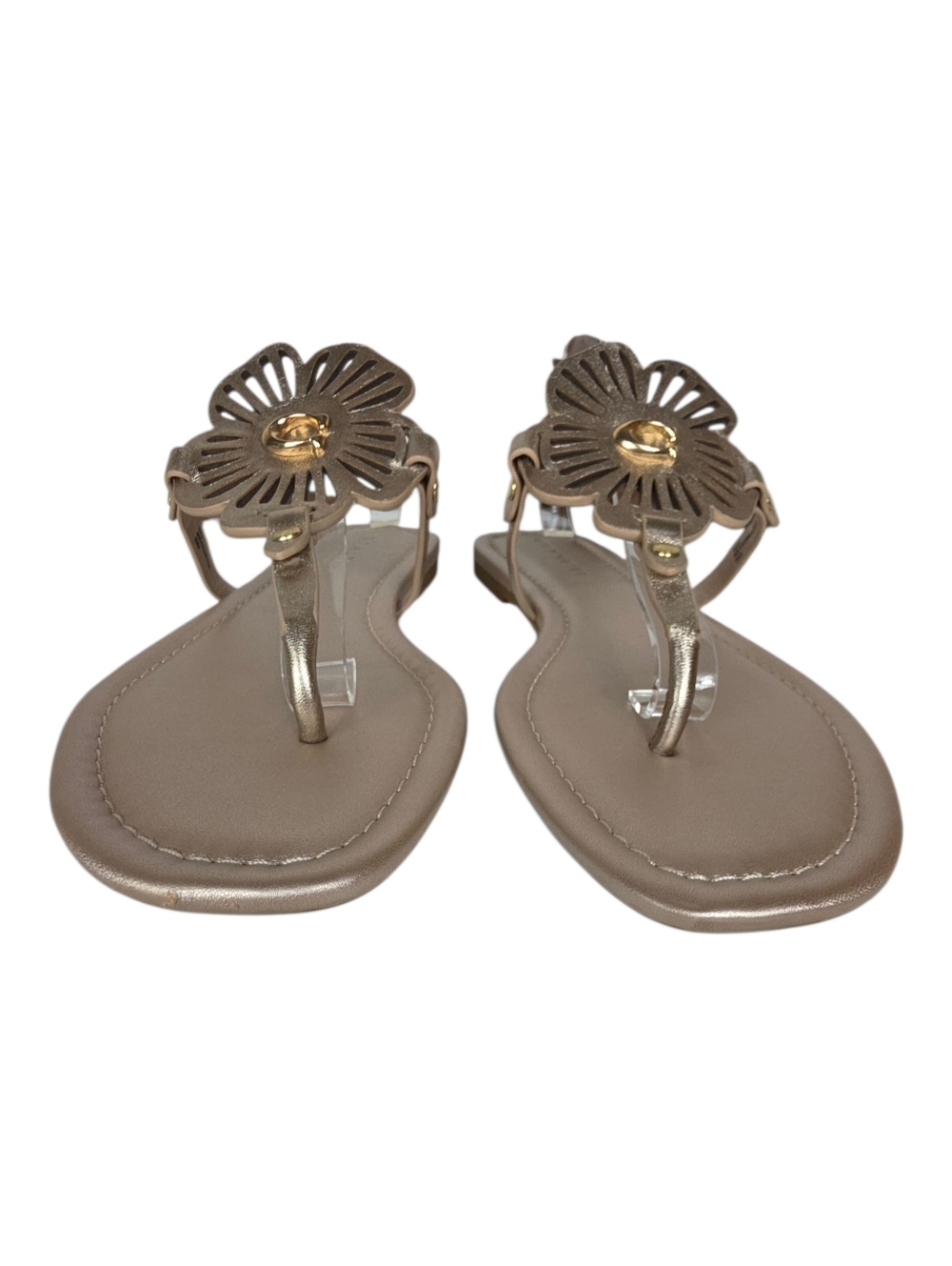 Coach Rose Gold Leather Floral Thong Sandals - Picture 6 of 9